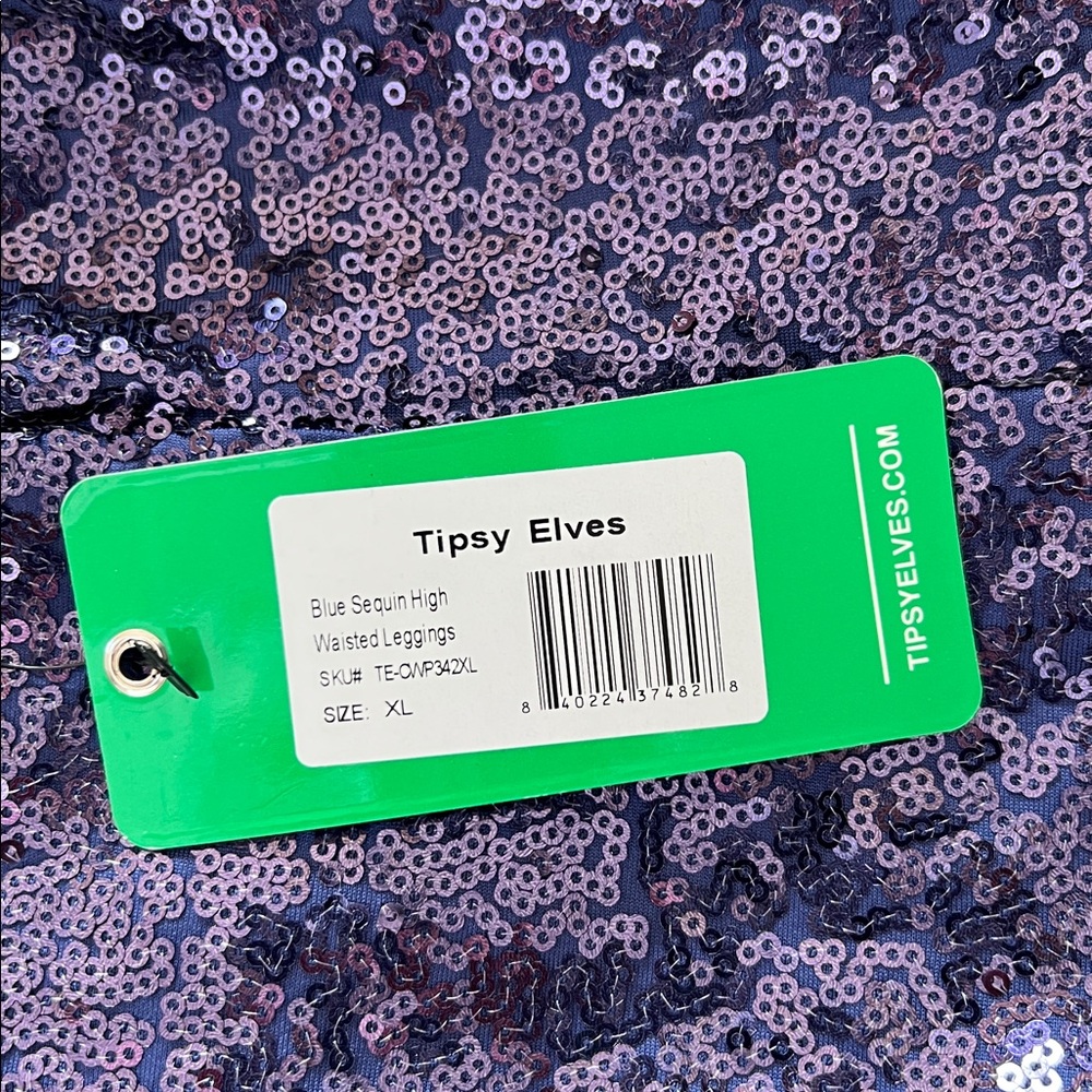 Tipsy Elves Blue Sequin High Waisted Leggings XL - Picture 7 of 8